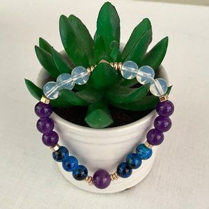 Manifest Amethyst and Lapis Lazuli Bracelet Crystal Healing w/ Third Eye Chakra